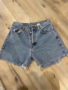 Calvin Klein Light Blue Frayed High-Rise Denim Shorts